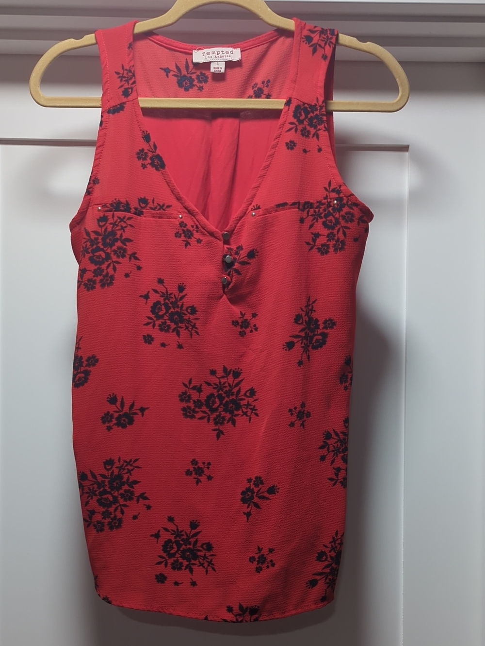 Tempted Red Tank Top with Black Floral Print